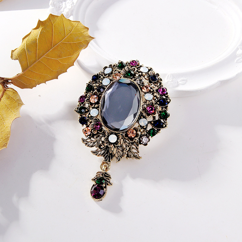 Wholesale Vintage Teardrop Crystal Brooch, Antique Bronze Lapel Pin