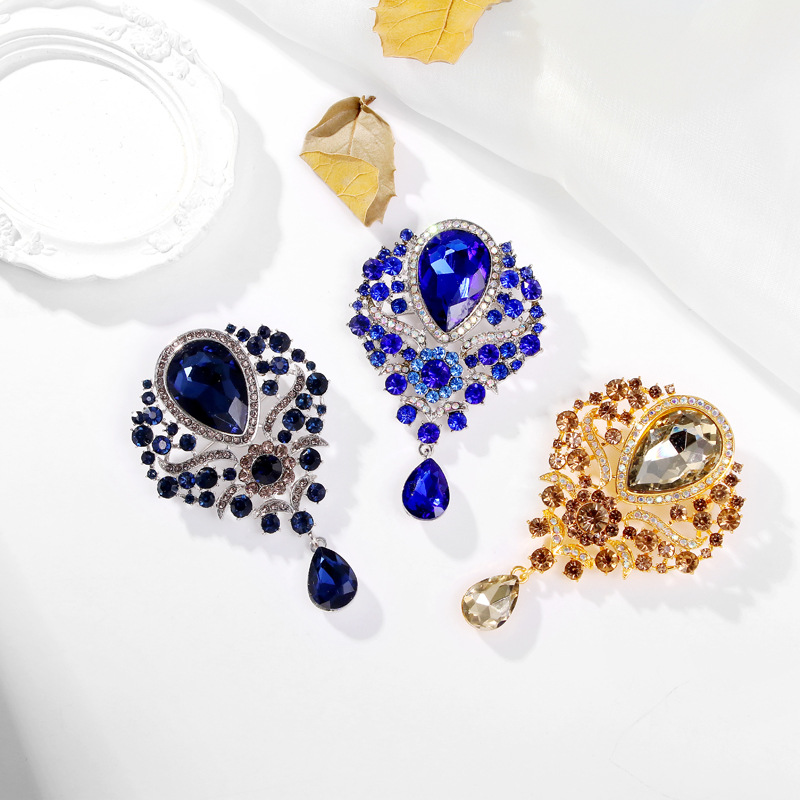 Wholesale Teardrop Rhinestone Brooch, Vintage Crystal Lapel Pin for Women