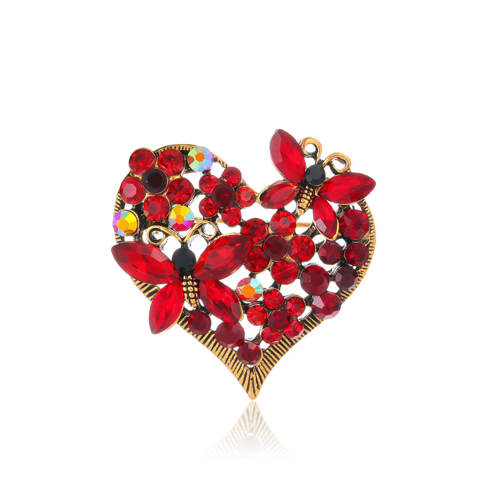 Wholesale Heart Butterfly Rhinestone Brooch, Decorative Lapel Pin Jewelry
