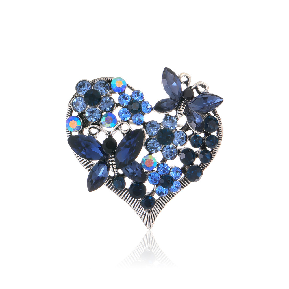 Wholesale Heart Butterfly Rhinestone Brooch, Decorative Lapel Pin Jewelry