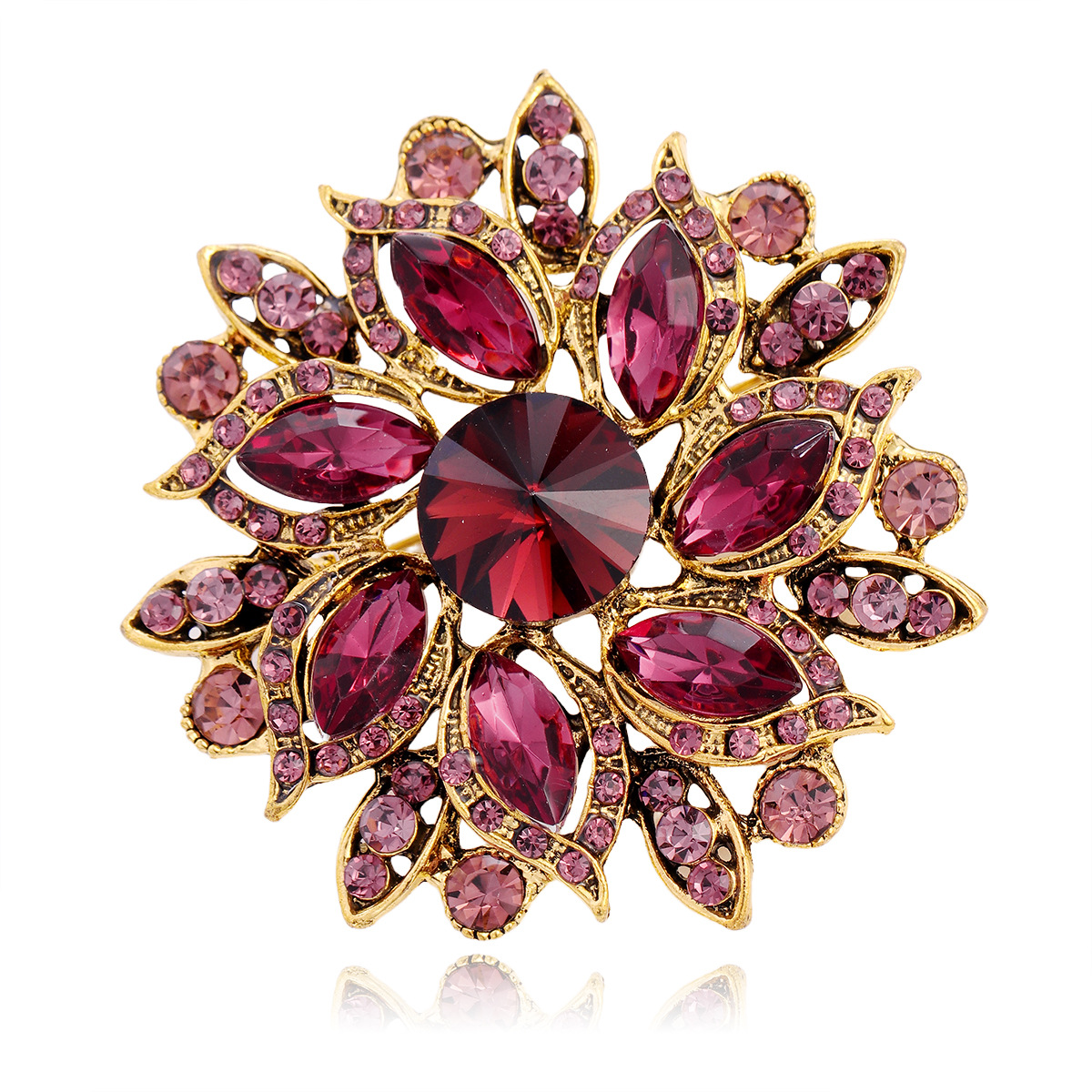 Wholesale Crystal Flower Brooch, Multi-color Rhinestone Lapel Pin Jewelry