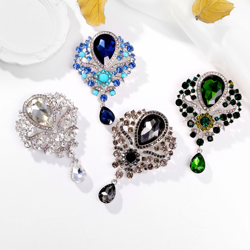 Wholesale Teardrop Rhinestone Brooch, Vintage Crystal Lapel Pin for Women