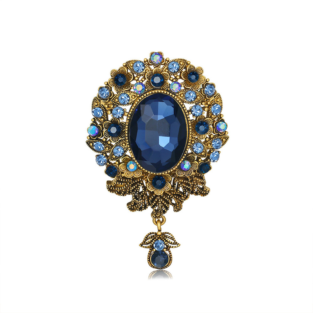 Wholesale Vintage Teardrop Crystal Brooch, Antique Bronze Lapel Pin