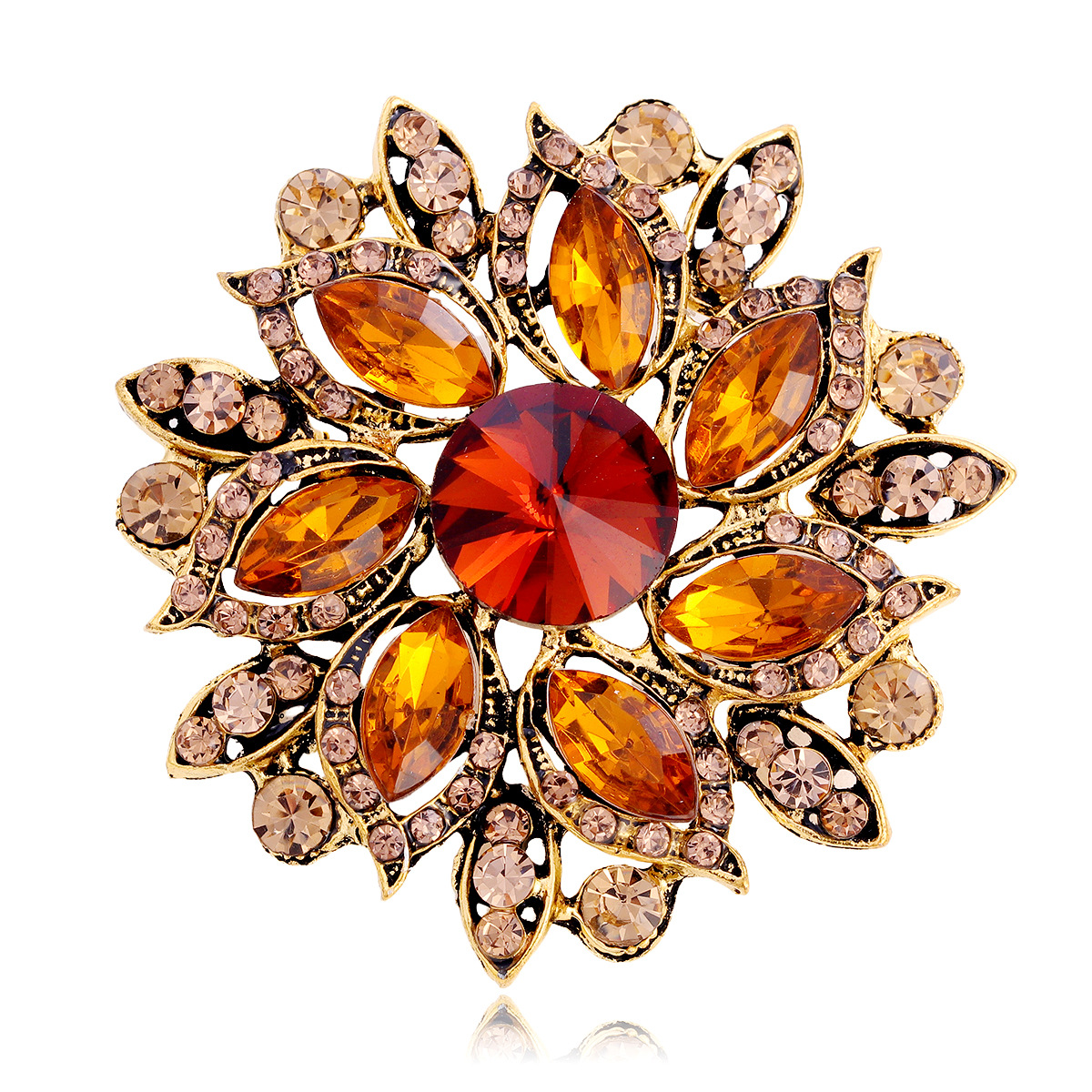Wholesale Crystal Flower Brooch, Multi-color Rhinestone Lapel Pin Jewelry