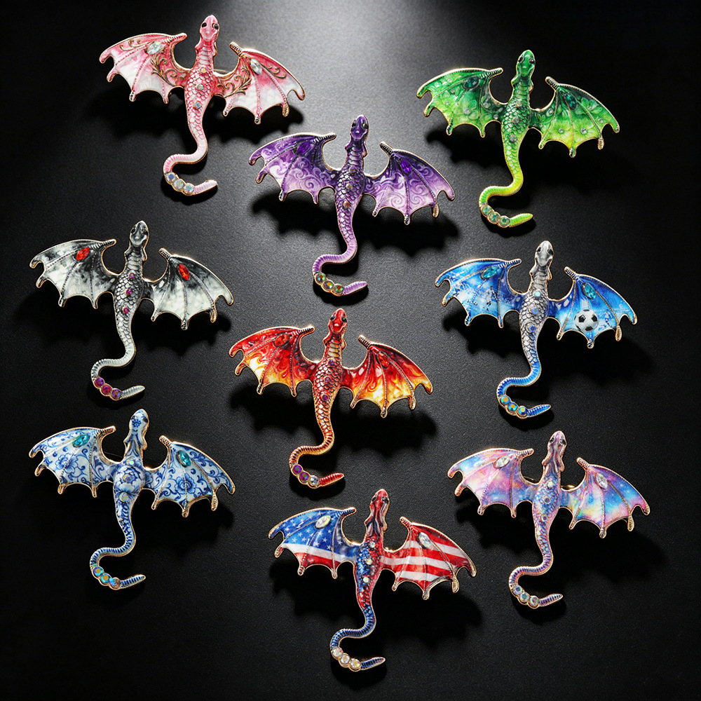 Wholesale Flying Dragon Enamel Brooch, Animal Rhinestone Lapel Pin