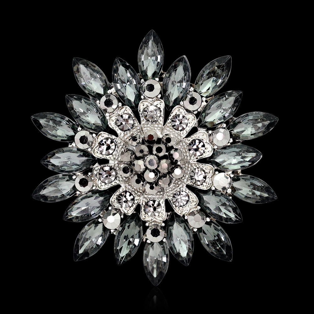 Wholesale Multi-layer Rhinestone Flower Brooch, Crystal Floral Lapel Pin