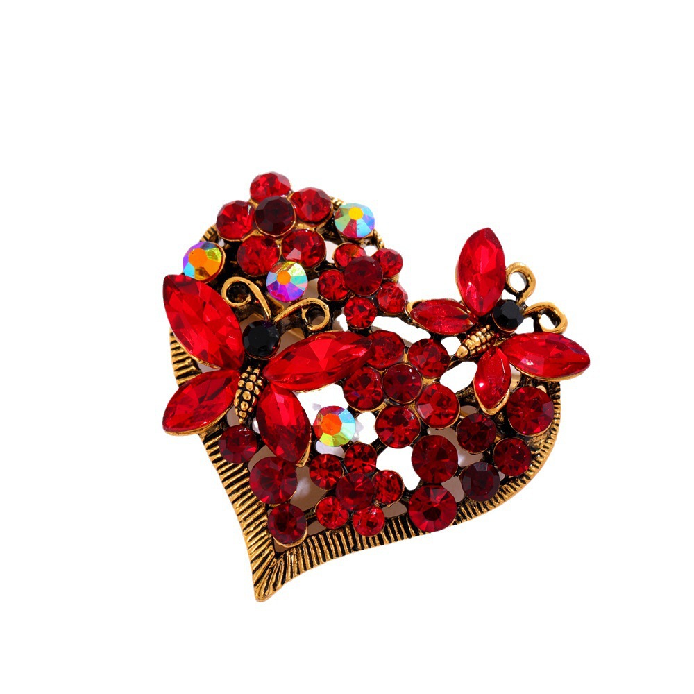 Wholesale Heart Butterfly Rhinestone Brooch, Decorative Lapel Pin Jewelry
