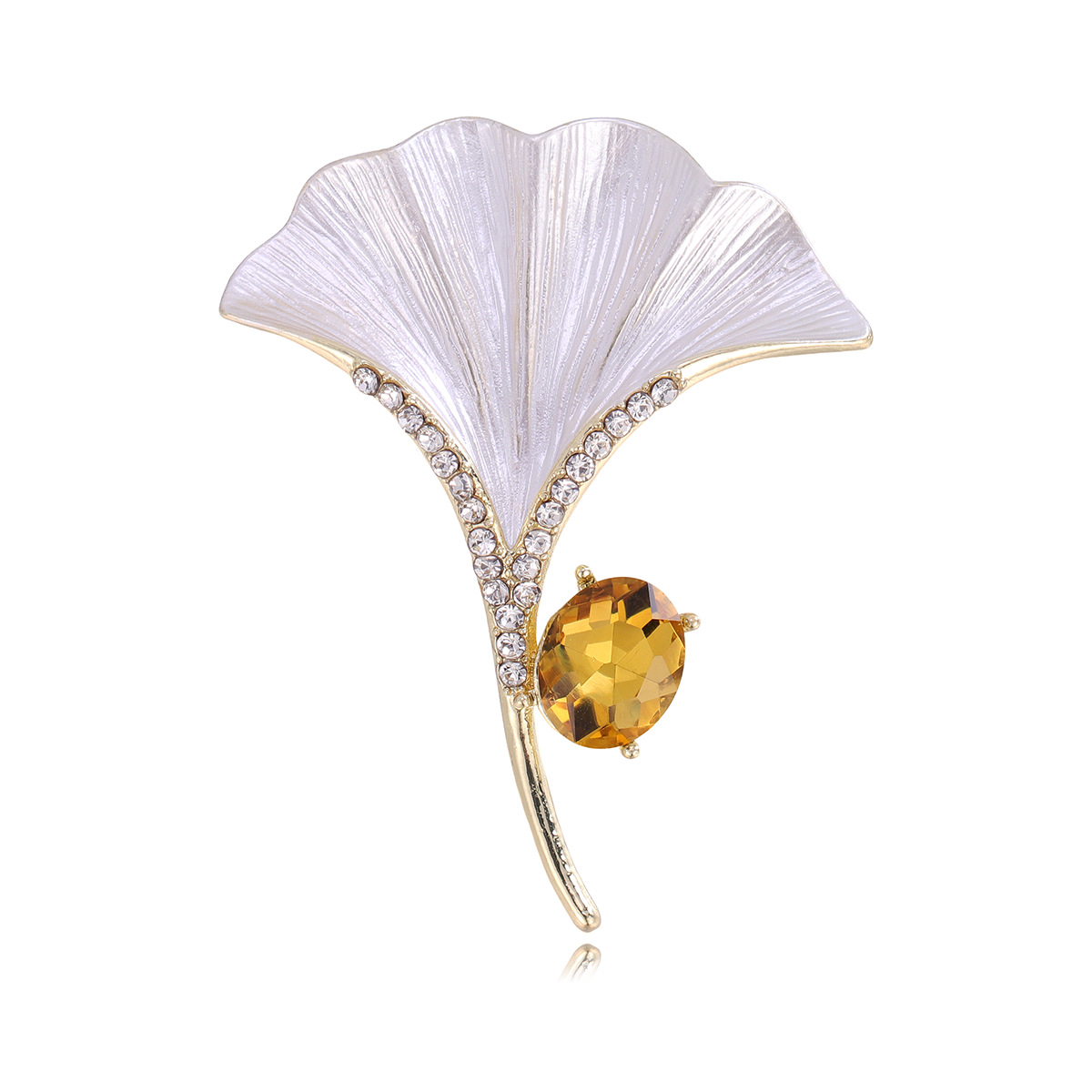 Wholesale Ginkgo Leaf Brooch, Enamel Leaf Lapel Pin with Rhinestone