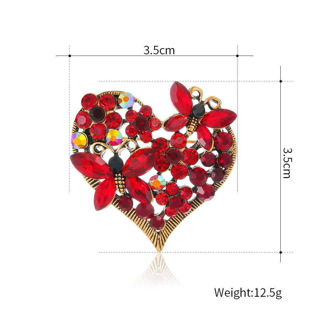 Wholesale Heart Butterfly Rhinestone Brooch, Decorative Lapel Pin Jewelry