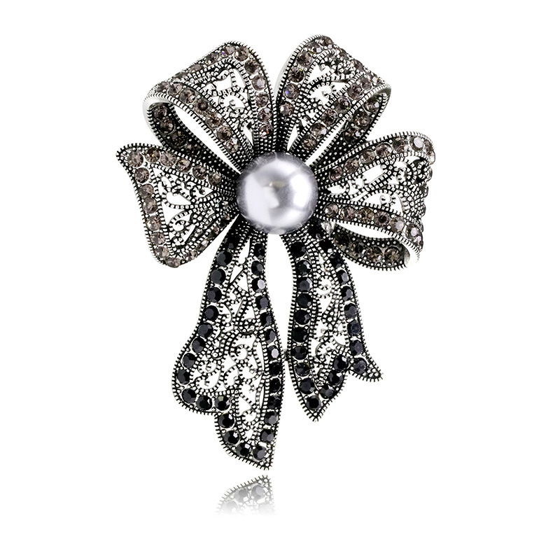 Wholesale Vintage Bowknot Brooch, Rhinestone Pearl Bow Lapel Pin