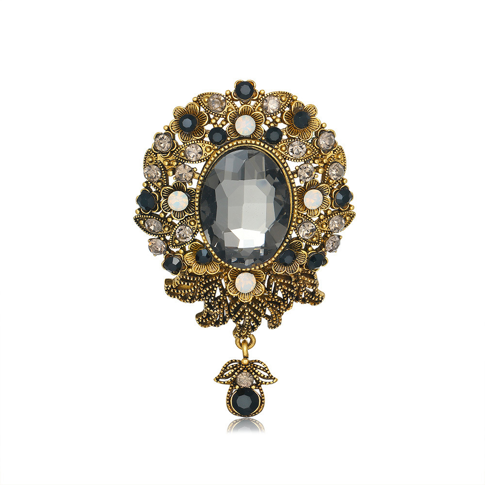 Wholesale Vintage Teardrop Crystal Brooch, Antique Bronze Lapel Pin