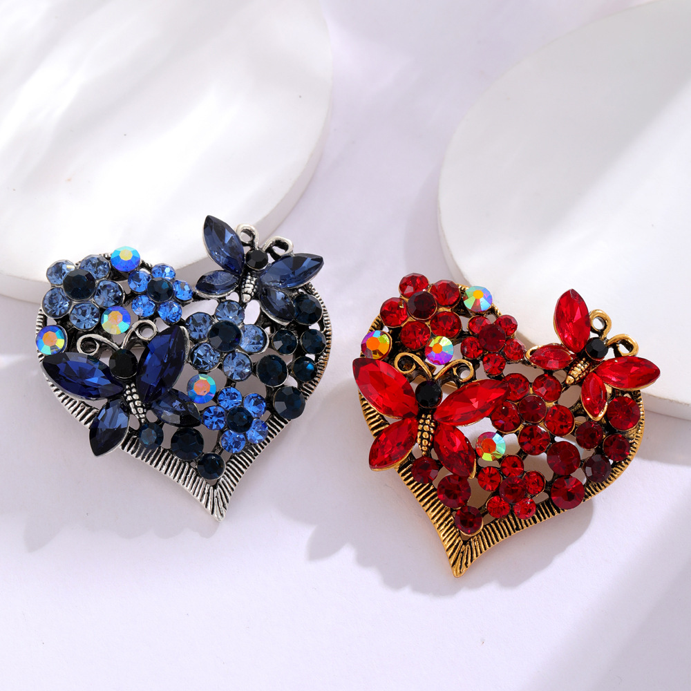 Wholesale Heart Butterfly Rhinestone Brooch, Decorative Lapel Pin Jewelry