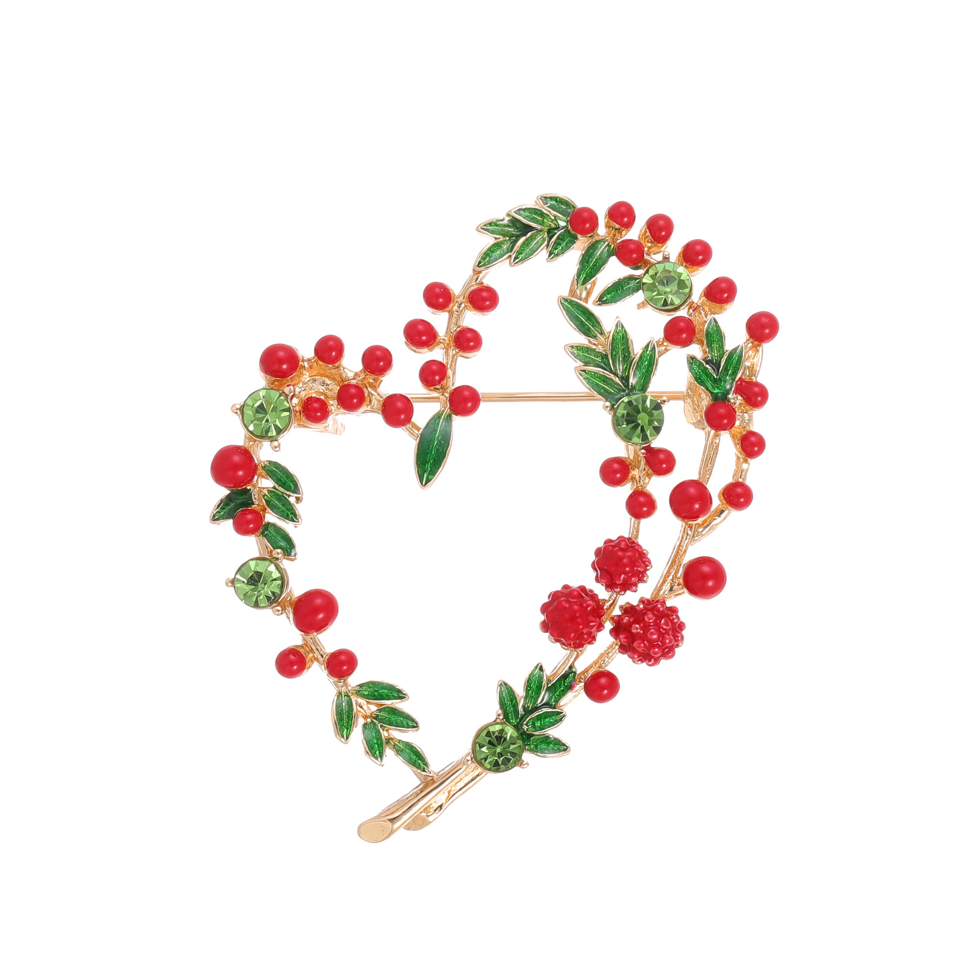 Wholesale Heart Mimosa Berry Brooch, Enamel Floral Lapel Pin for Women