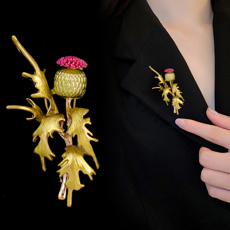 Wholesale Enamel Thistle Brooch, Vintage Floral Lapel Pin Ornament