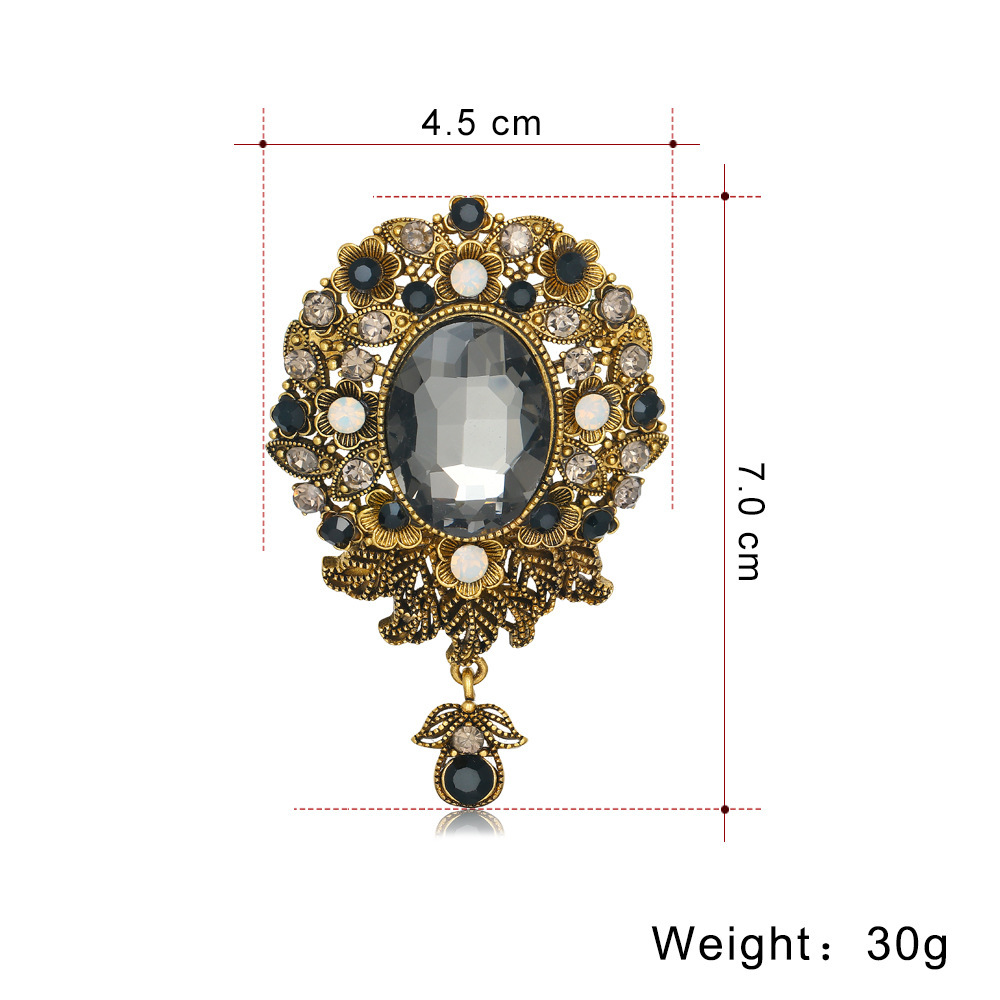 Wholesale Vintage Teardrop Crystal Brooch, Antique Bronze Lapel Pin