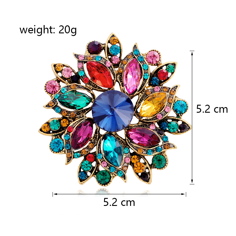 Wholesale Crystal Flower Brooch, Multi-color Rhinestone Lapel Pin Jewelry