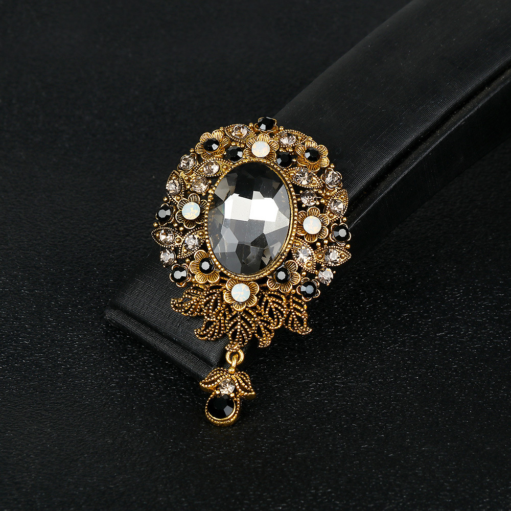 Wholesale Vintage Teardrop Crystal Brooch, Antique Bronze Lapel Pin