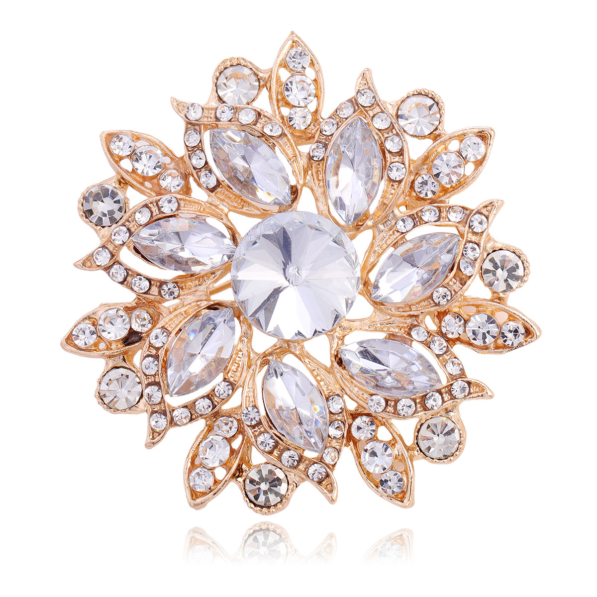 Wholesale Crystal Flower Brooch, Multi-color Rhinestone Lapel Pin Jewelry