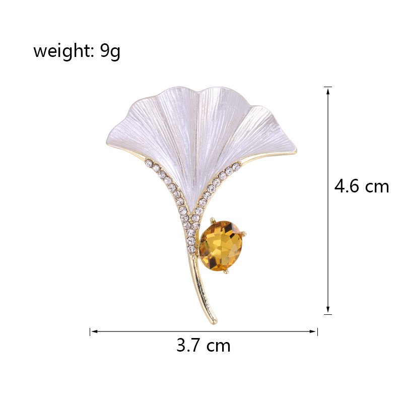 Wholesale Ginkgo Leaf Brooch, Enamel Leaf Lapel Pin with Rhinestone