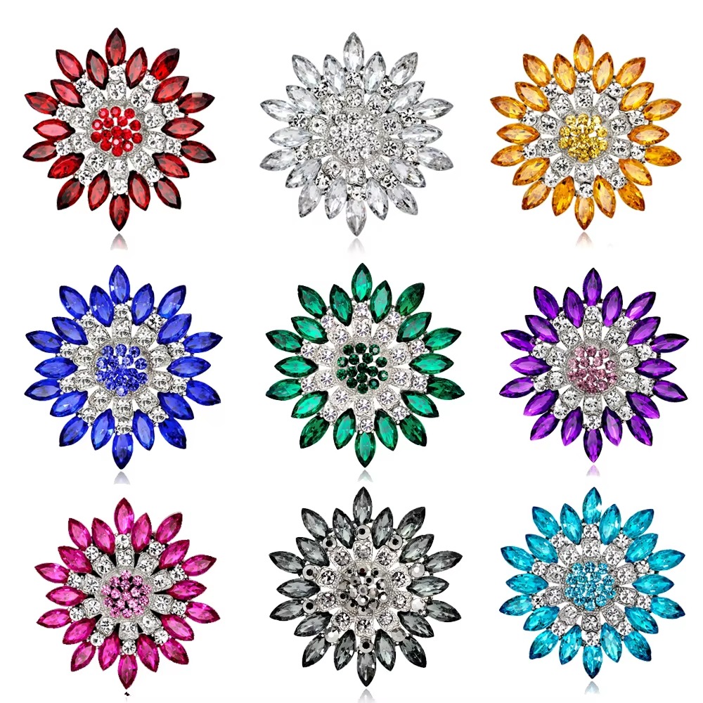 Wholesale Multi-layer Rhinestone Flower Brooch, Crystal Floral Lapel Pin