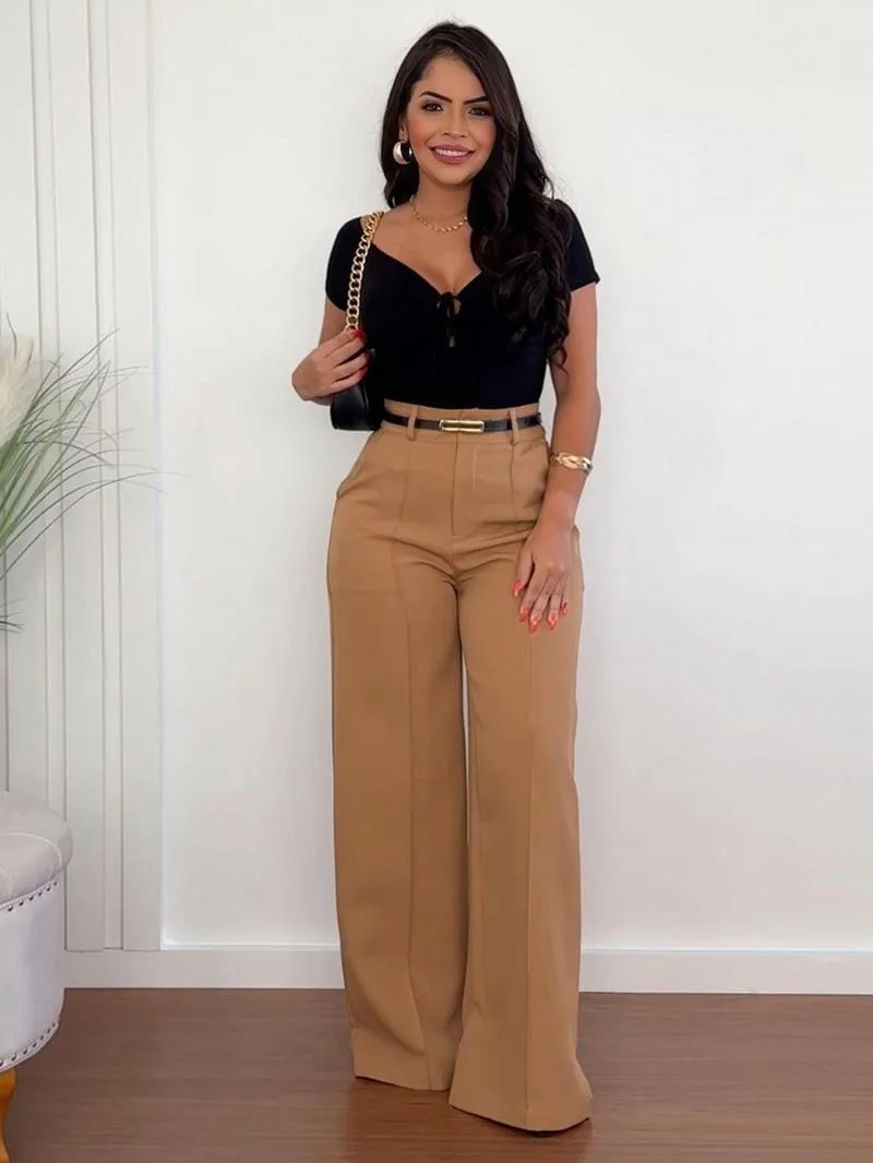 Women's Autumn New Commuter Casual Versatile Khaki Solid Color Draped Suit Pants Loose Straight Long Pants