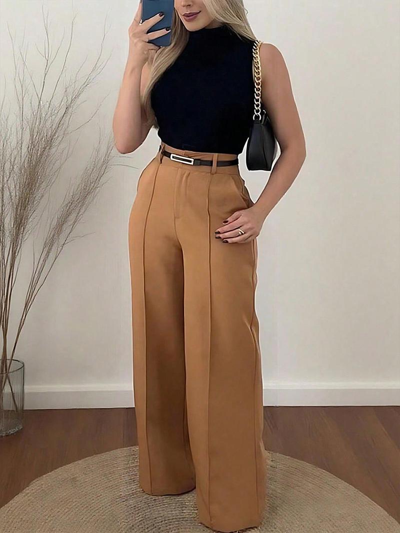 Women's Autumn New Commuter Casual Versatile Khaki Solid Color Draped Suit Pants Loose Straight Long Pants
