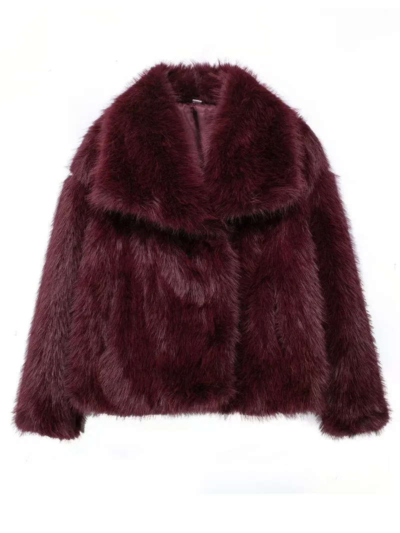 Women's Solid Color Faux Fur Fuzzy Jacket, Casual Elegant Long Sleeve Collared Fuzzy Coat for Fall & Winter, Women's Clothing for Daily Wear, Cute Tops
