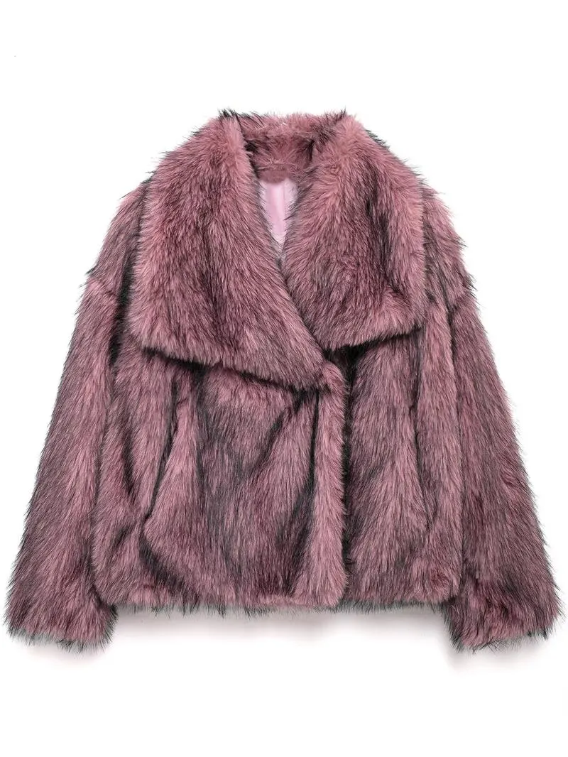 Women's Solid Color Faux Fur Fuzzy Jacket, Casual Elegant Long Sleeve Collared Fuzzy Coat for Fall & Winter, Women's Clothing for Daily Wear, Cute Tops