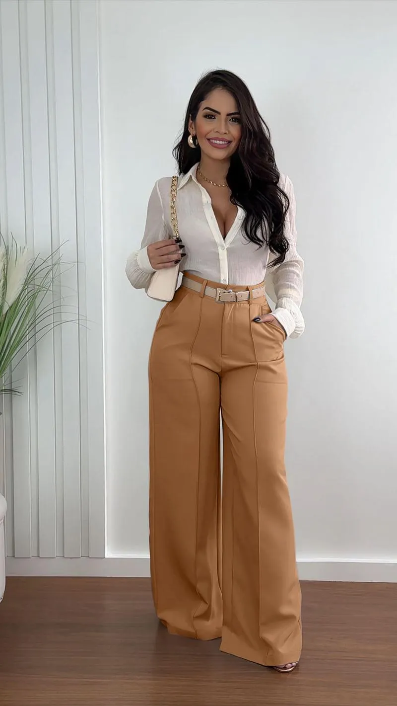 Women's Autumn New Commuter Casual Versatile Khaki Solid Color Draped Suit Pants Loose Straight Long Pants