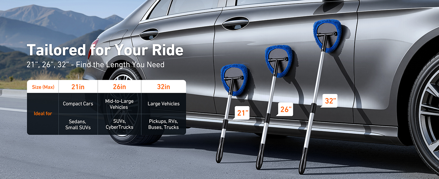 3 handle lengths to fit all vehicle models.