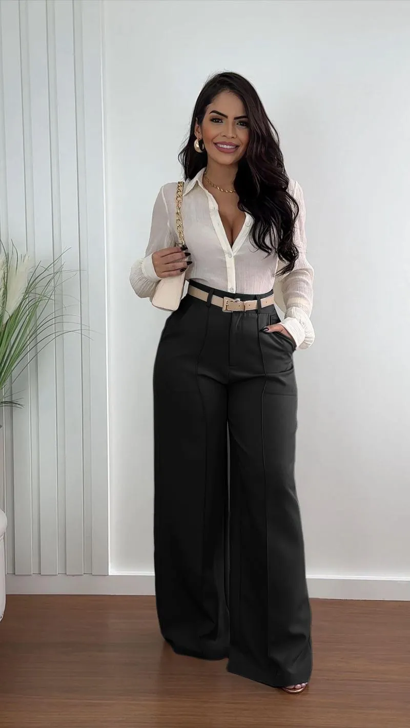Women's Autumn New Commuter Casual Versatile Khaki Solid Color Draped Suit Pants Loose Straight Long Pants