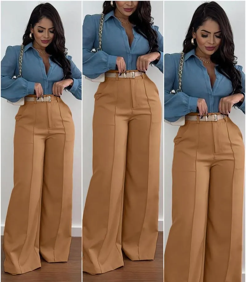 Women's Autumn New Commuter Casual Versatile Khaki Solid Color Draped Suit Pants Loose Straight Long Pants