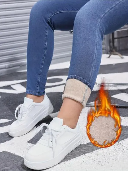 Women's Fleece-Lined Jeans, High Stretch Thick Denim For Winter, Slimming And Comfortable