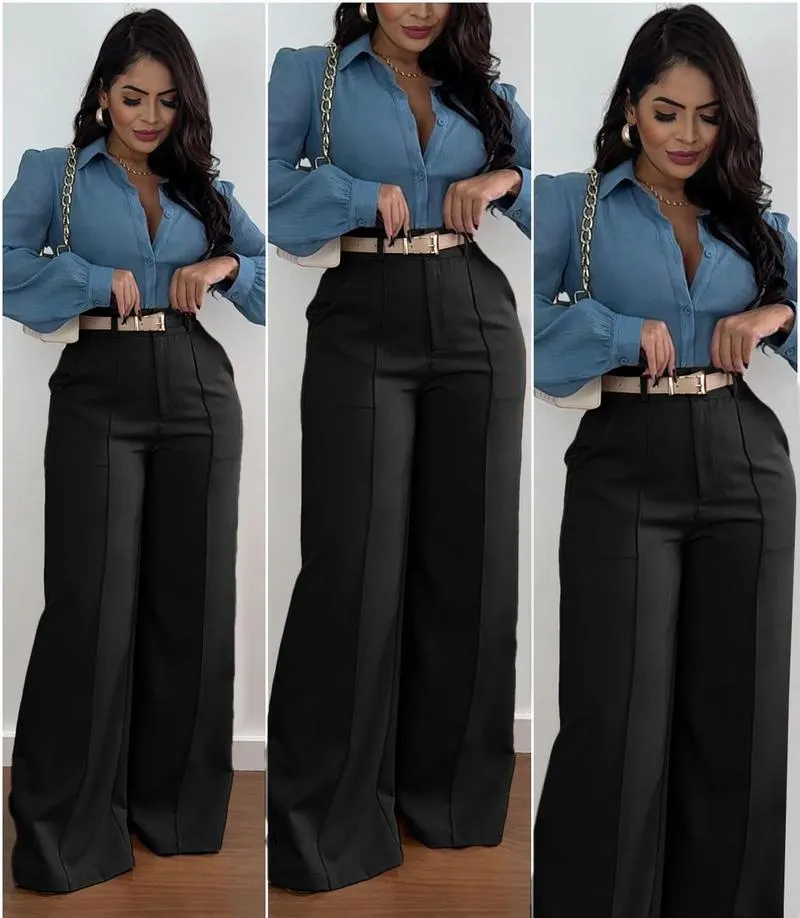 Women's Autumn New Commuter Casual Versatile Khaki Solid Color Draped Suit Pants Loose Straight Long Pants
