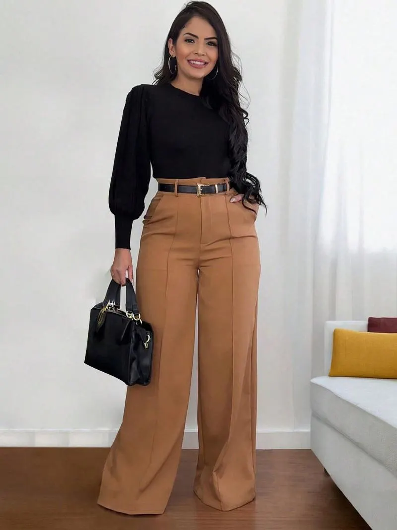 Women's Autumn New Commuter Casual Versatile Khaki Solid Color Draped Suit Pants Loose Straight Long Pants