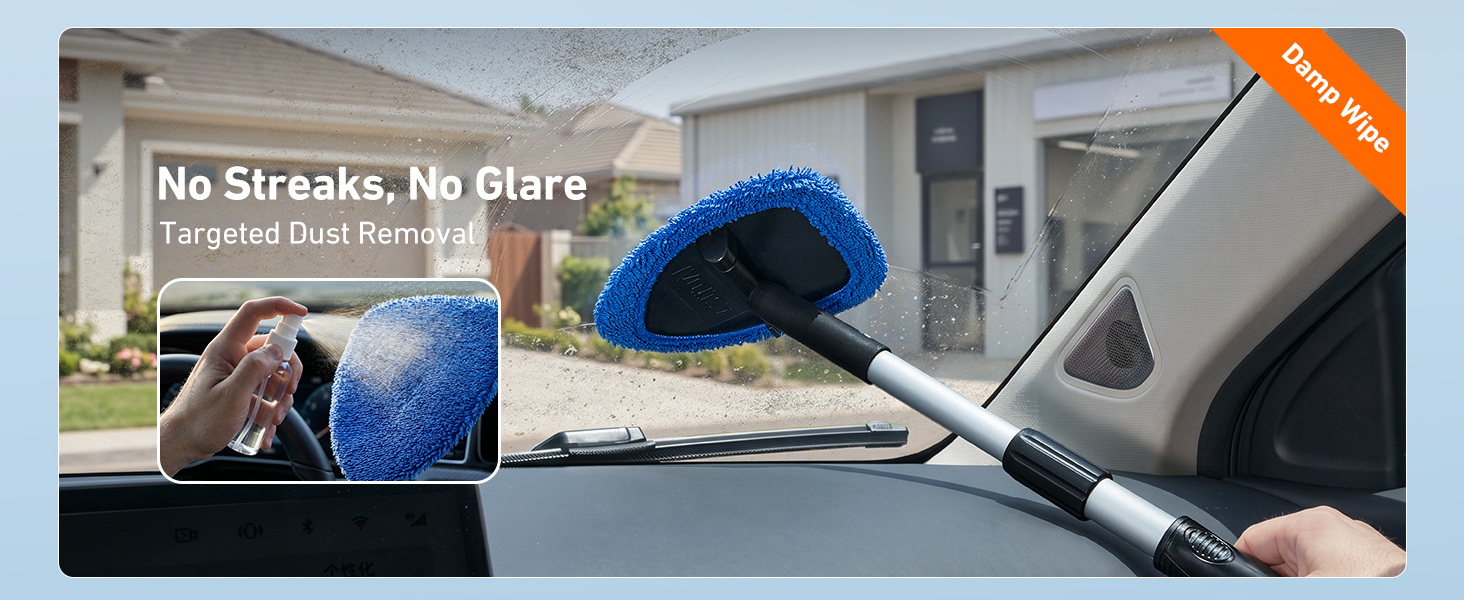 Slightly damp microfiber to trap dust without scratching.