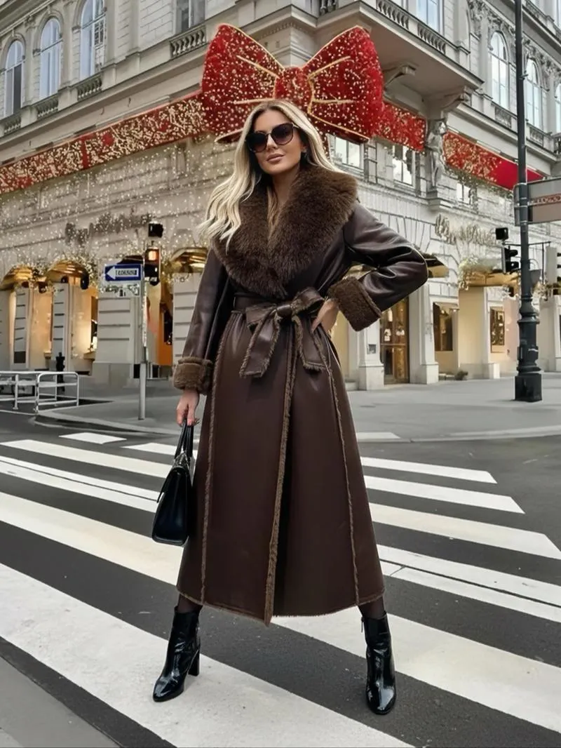 Women's Faux Fur Coat, Winter Fashion Long Sleeve Medium-Length Jacket, Retro Loose Fit Daily Wear Outerwear for Women