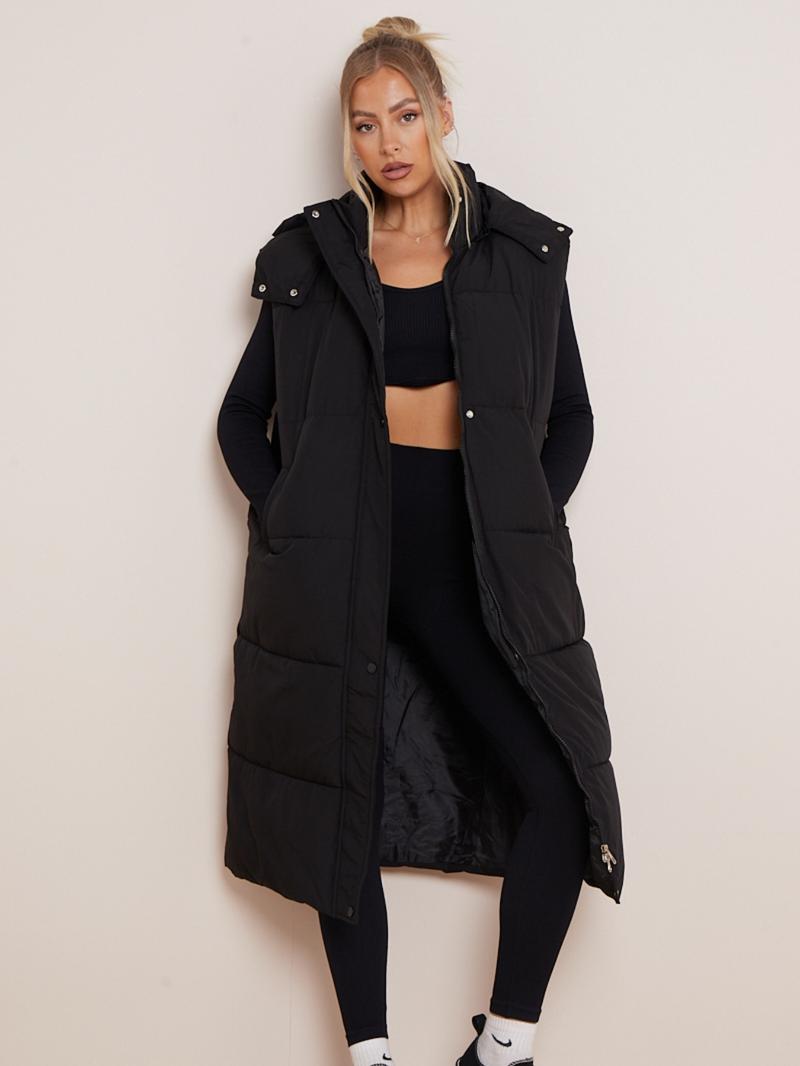 Versatile Plain Hooded Zip-Up Side Pocket Cotton Vest