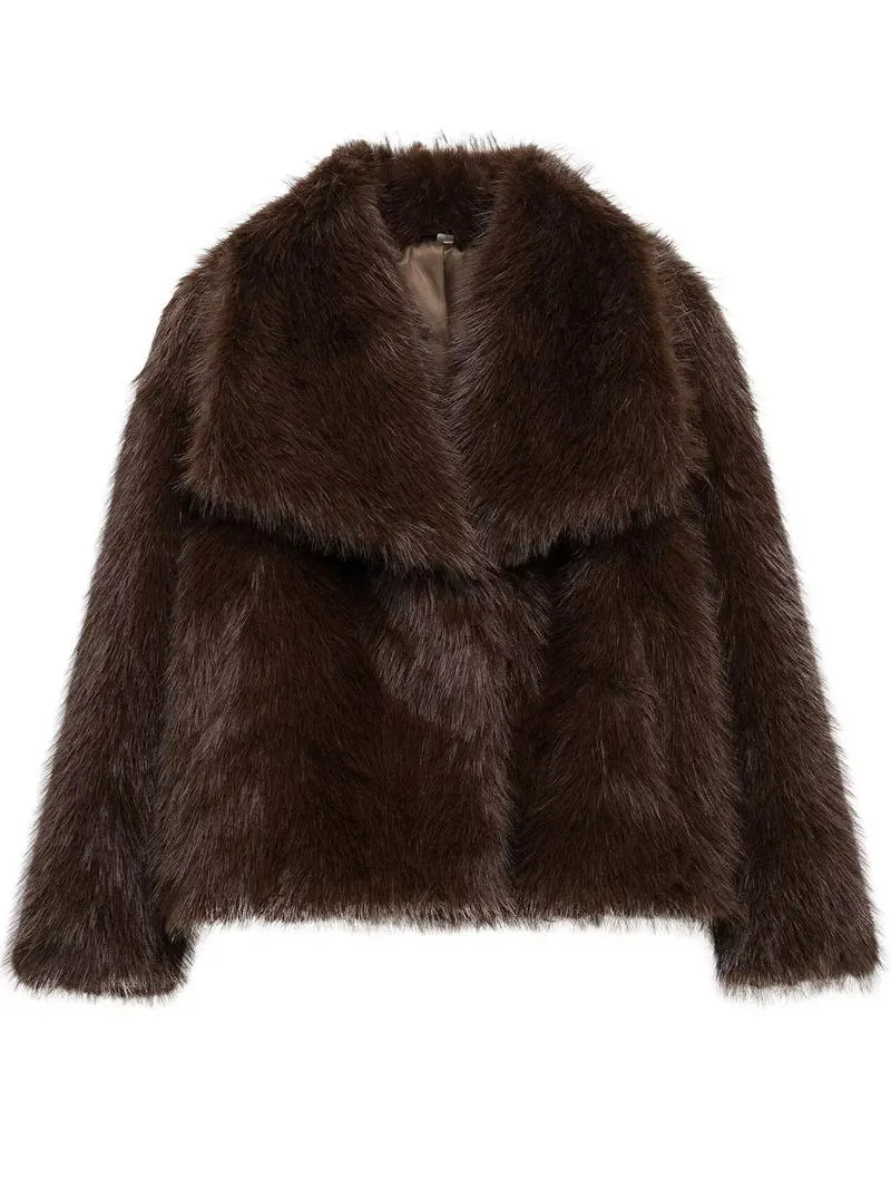 Women's Solid Color Faux Fur Fuzzy Jacket, Casual Elegant Long Sleeve Collared Fuzzy Coat for Fall & Winter, Women's Clothing for Daily Wear, Cute Tops