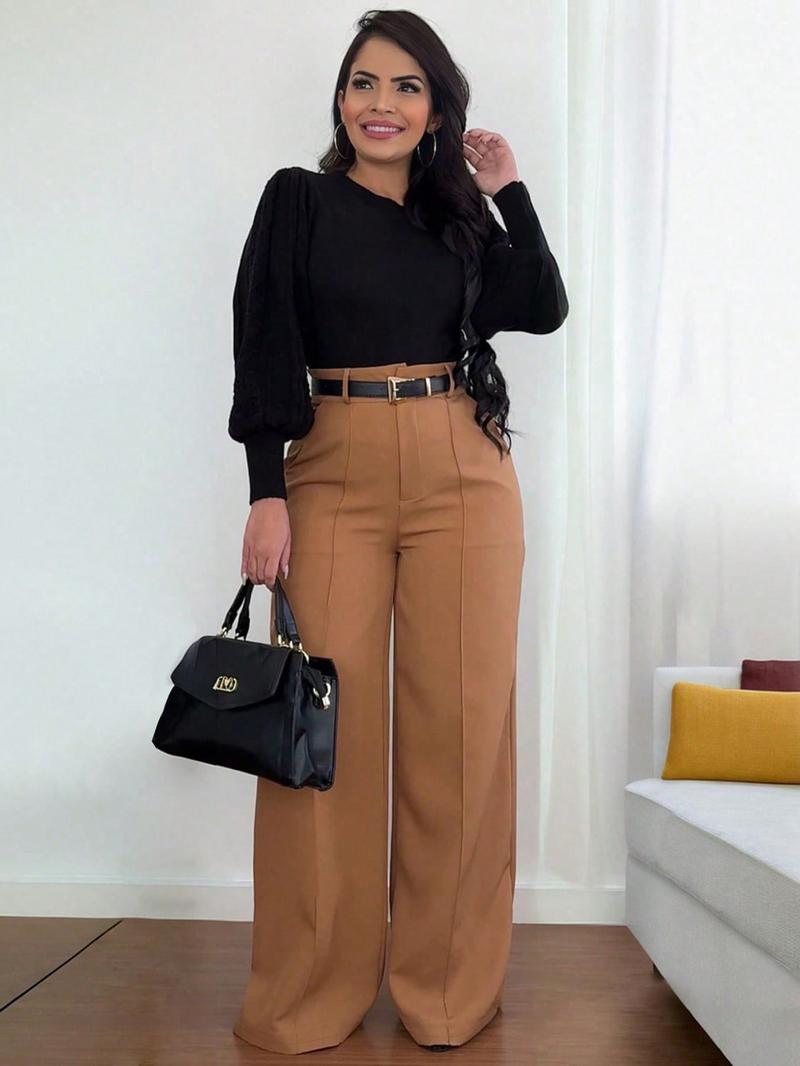 Women's Autumn New Commuter Casual Versatile Khaki Solid Color Draped Suit Pants Loose Straight Long Pants