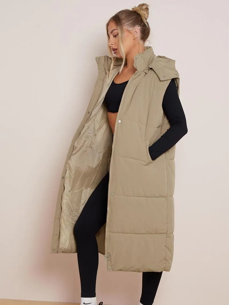 Versatile Plain Hooded Zip-Up Side Pocket Cotton Vest