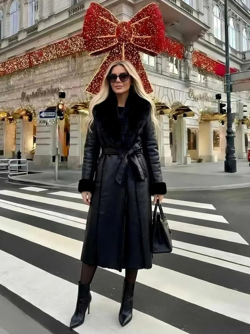 Women's Faux Fur Coat, Winter Fashion Long Sleeve Medium-Length Jacket, Retro Loose Fit Daily Wear Outerwear for Women