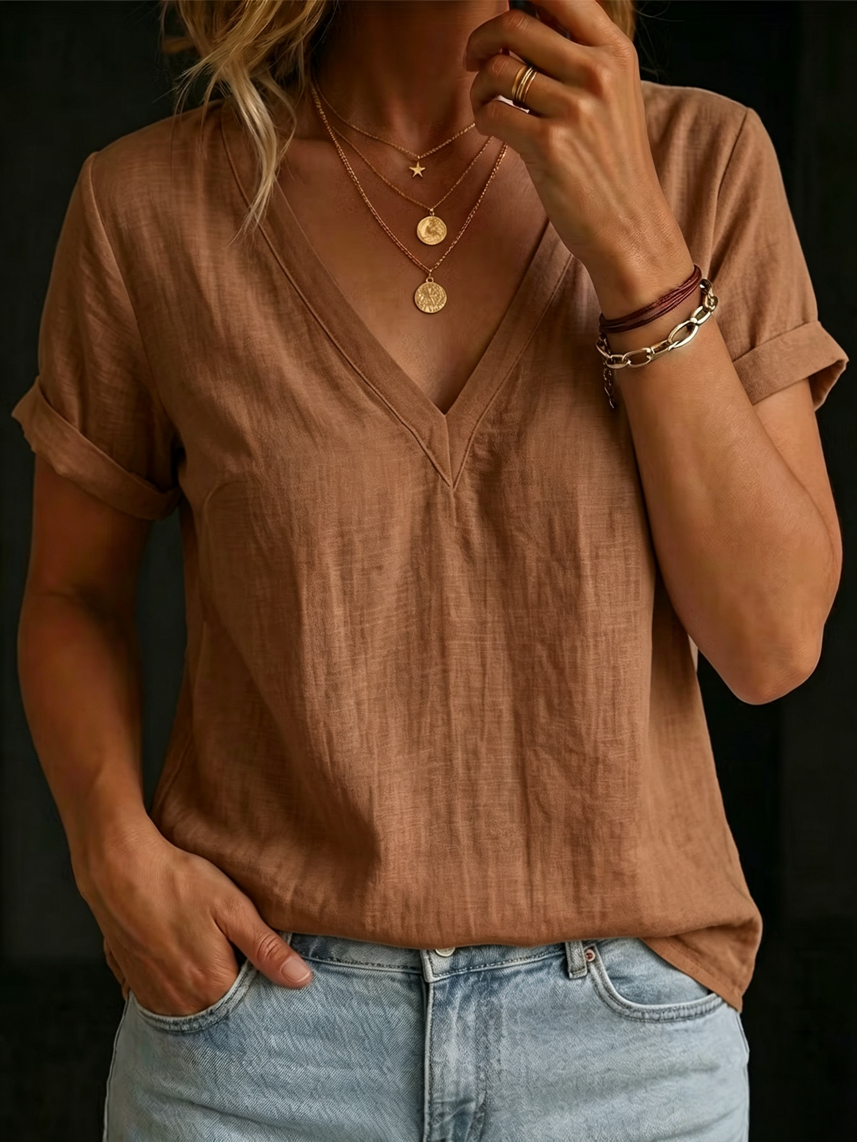 Women's V-neck Short-sleeve Top