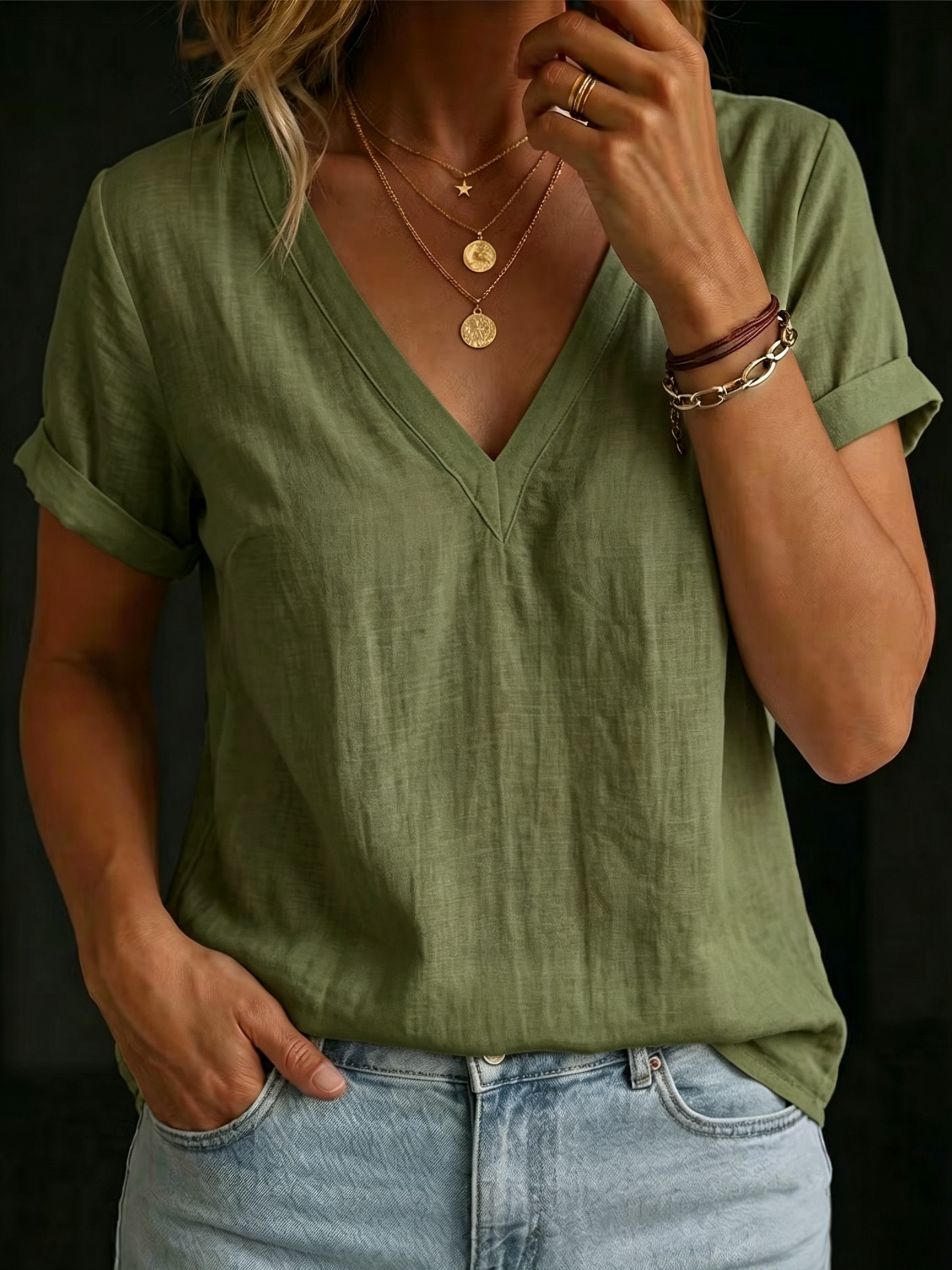 Women's V-neck Short-sleeve Top