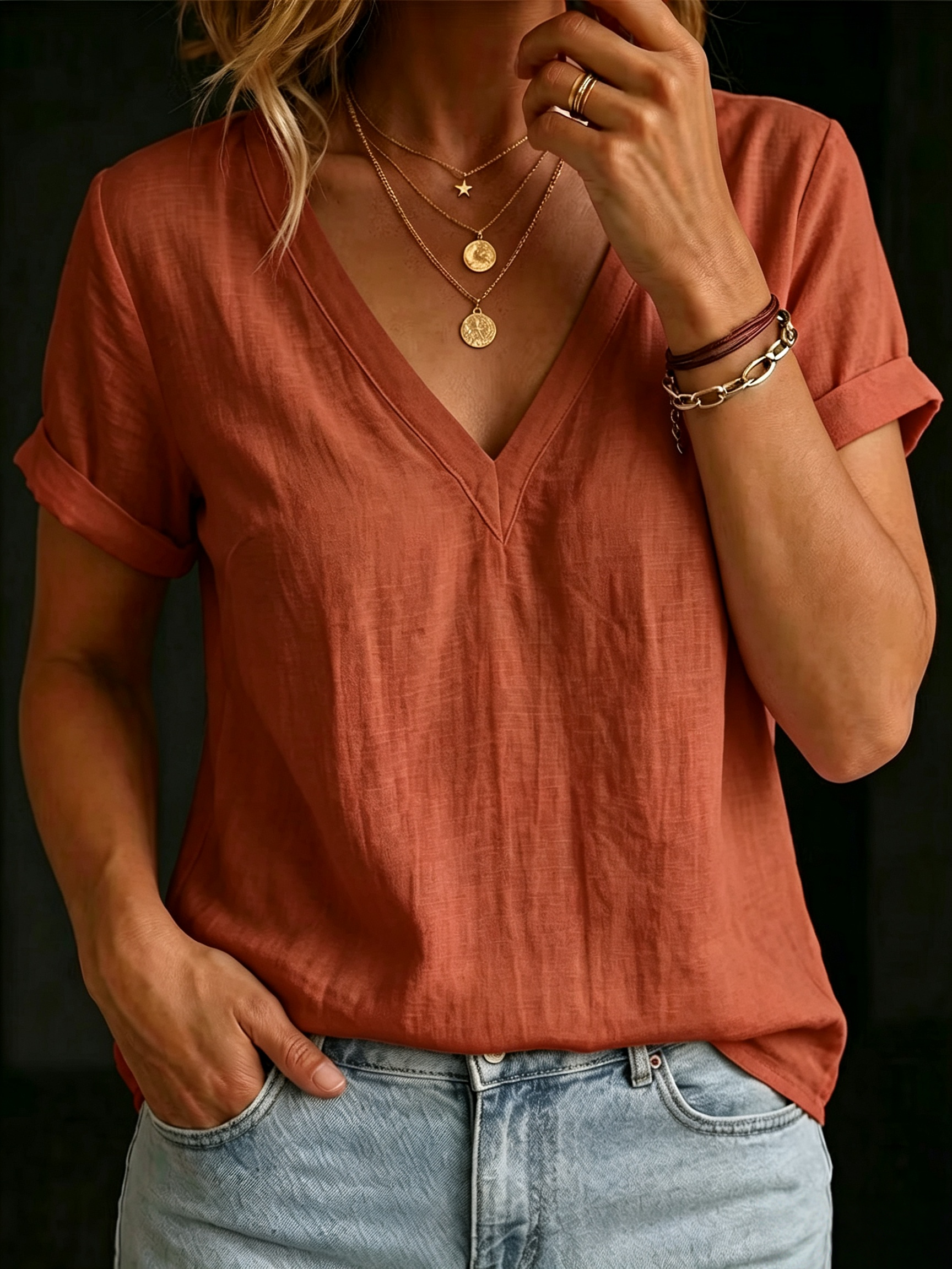 Women's V-neck Short-sleeve Top