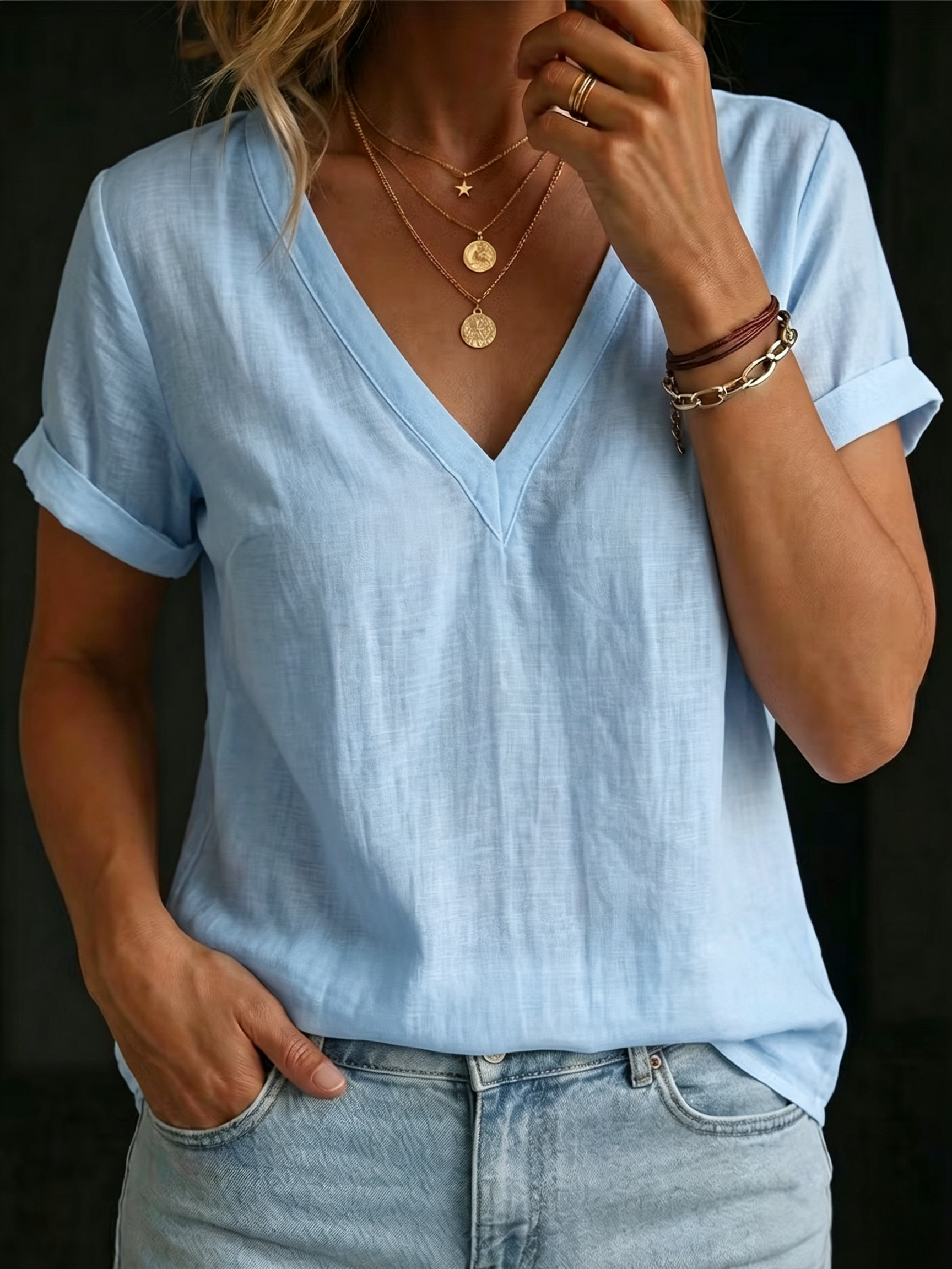 Women's V-neck Short-sleeve Top