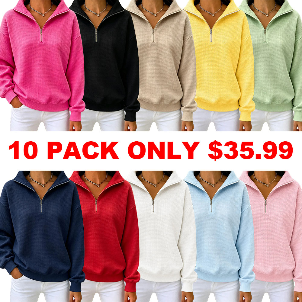CLEARANCE SALE🔥Women's Waffle Knit Quarter-Zip Sweatshirt
