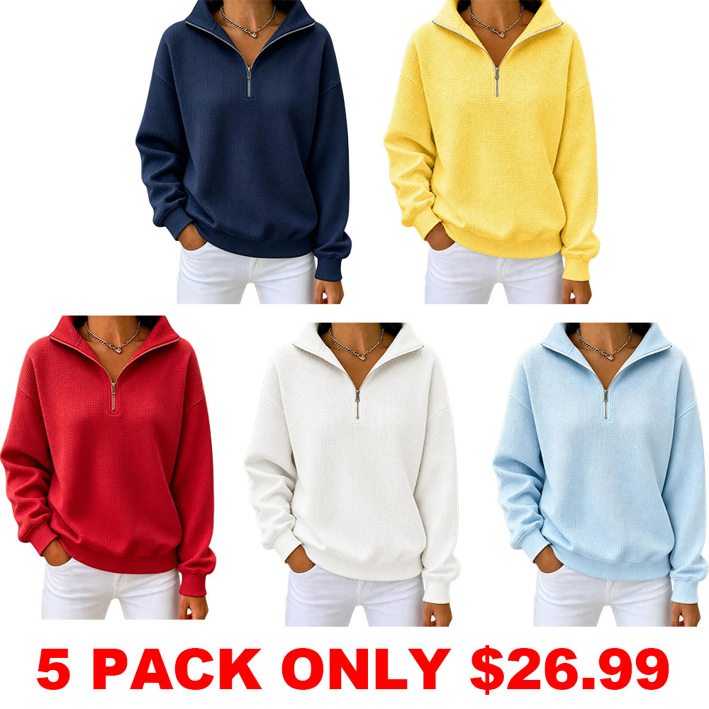 CLEARANCE SALE🔥Women's Waffle Knit Quarter-Zip Sweatshirt
