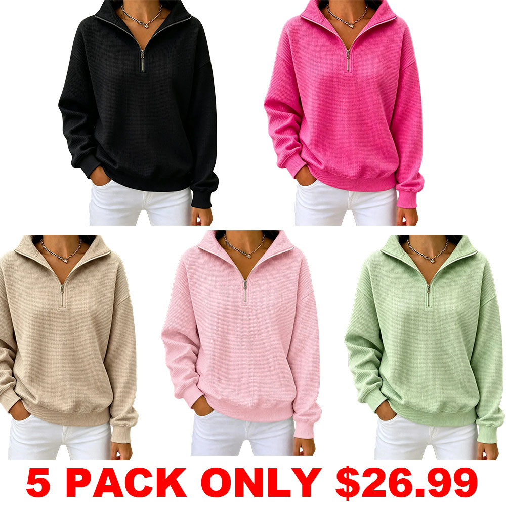 CLEARANCE SALE🔥Women's Waffle Knit Quarter-Zip Sweatshirt