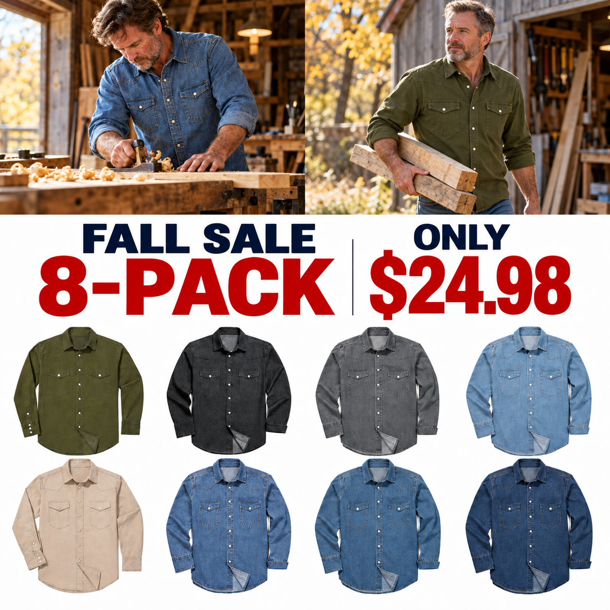 Men's Stonewashed Denim Long Sleeve Work Shirt